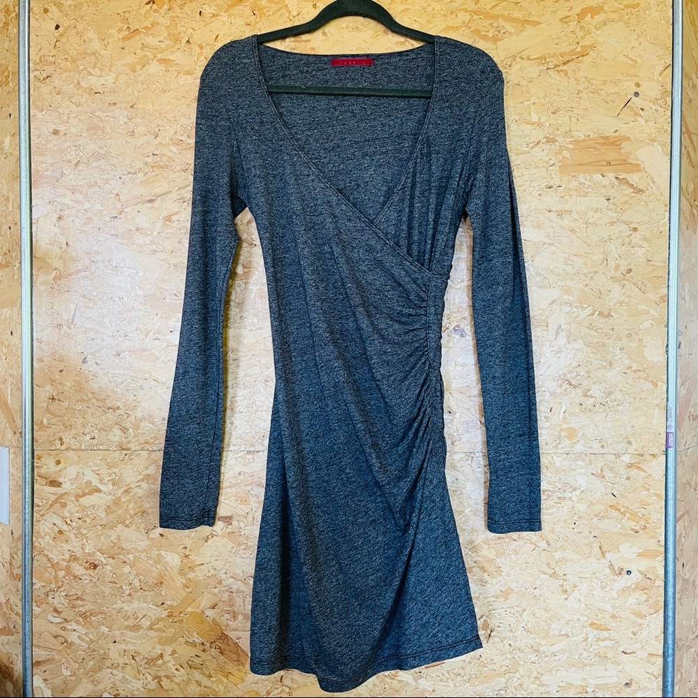 Velvet by Graham & Spencer Rouched Faux Wrap Dress | Charcoal Gray | Size Small